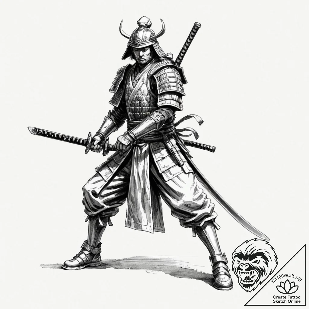 Tattoo design, a samurai warrior, his katana... - tattoo sketch (№1751589047_0, 04.07.2025 00:30) — tattoovalue.net