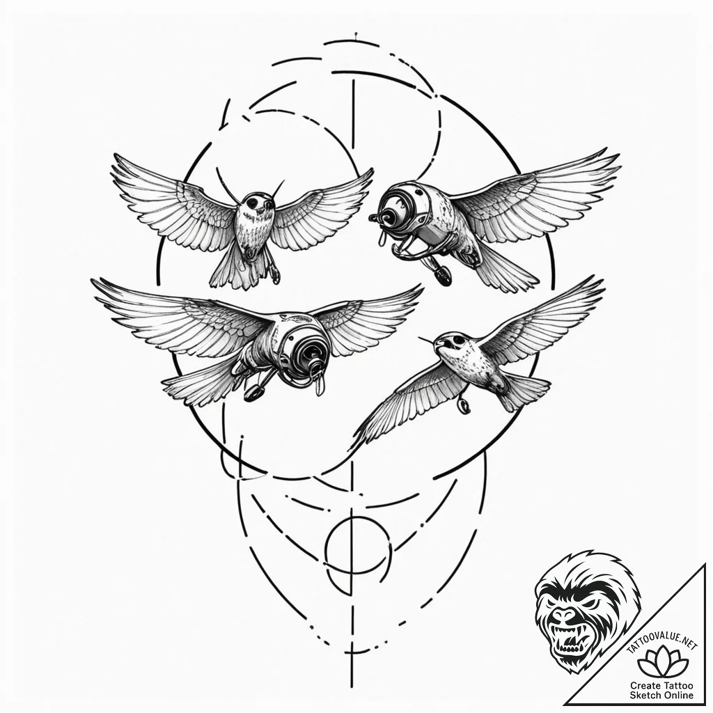 Tattoo design, an fpv drone and a diving falc... - tattoo sketch (№1751589132_0, 04.07.2025 00:32) — tattoovalue.net