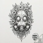 Tattoo design, a gas mask, overgrown with int… – tattoo sketch (№1751590430_0, 04.07.2025 00:53) — tattoovalue.net