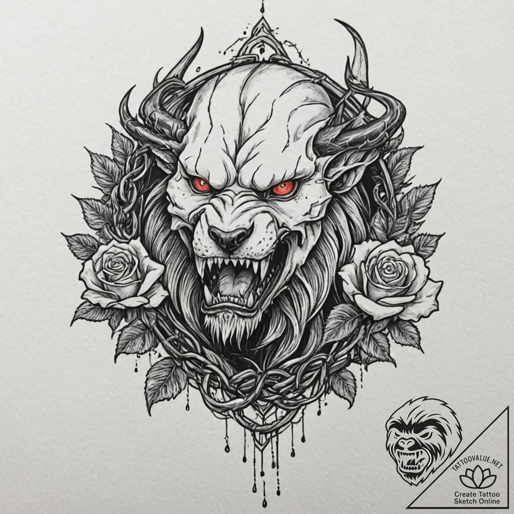 Tattoo design, garmr, the hound of hel, with... - tattoo sketch (№1751590602_0, 04.07.2025 00:56) — tattoovalue.net