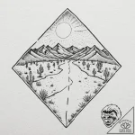 Tattoo design, a road winding through a deser… – tattoo sketch (№1751591678_0, 04.07.2025 01:14) — tattoovalue.net