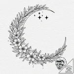 Tattoo design, a crescent moon, with wildflow… – tattoo sketch (№1751592108_0, 04.07.2025 01:21) — tattoovalue.net