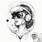 Tattoo design, a beautiful woman wearing a vr… – tattoo sketch (№1751592718_0, 04.07.2025 01:31) — tattoovalue.net