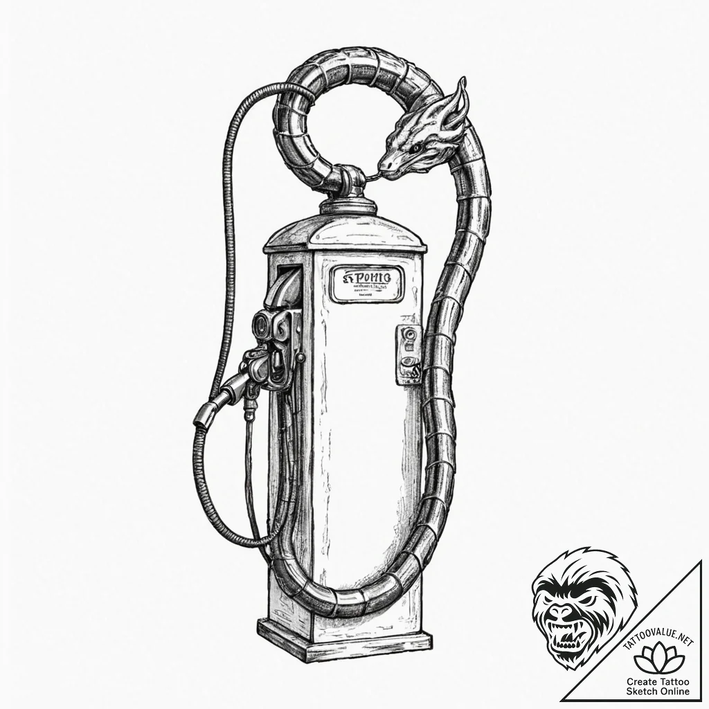 Tattoo design, a gas pump nozzle turning into... - tattoo sketch (№1751593066_0, 04.07.2025 01:37) — tattoovalue.net