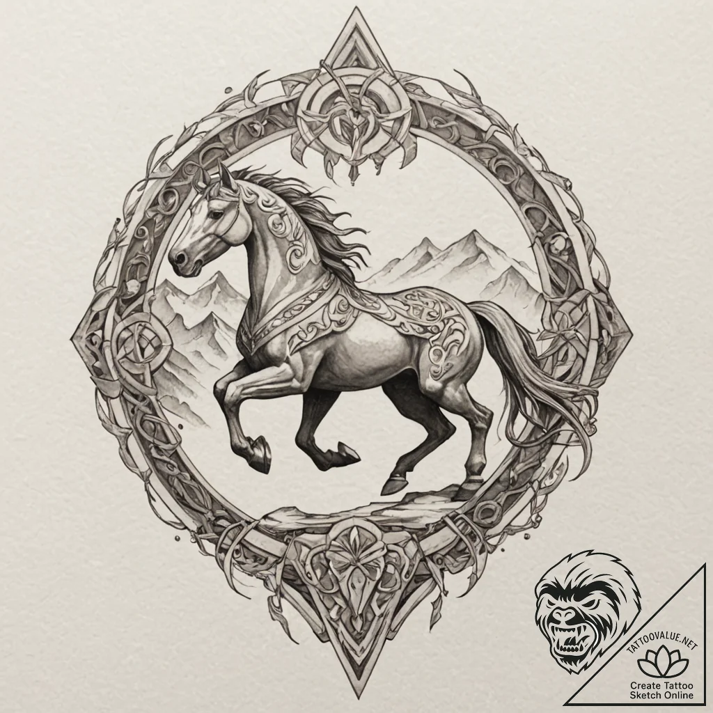 Tattoo design, eight-legged horse sleipnir ga... - tattoo sketch (№1751593410_0, 04.07.2025 01:43) — tattoovalue.net