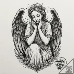 Tattoo design, a weeping angel statue, but it… – tattoo sketch (№1751593619_0, 04.07.2025 01:46) — tattoovalue.net