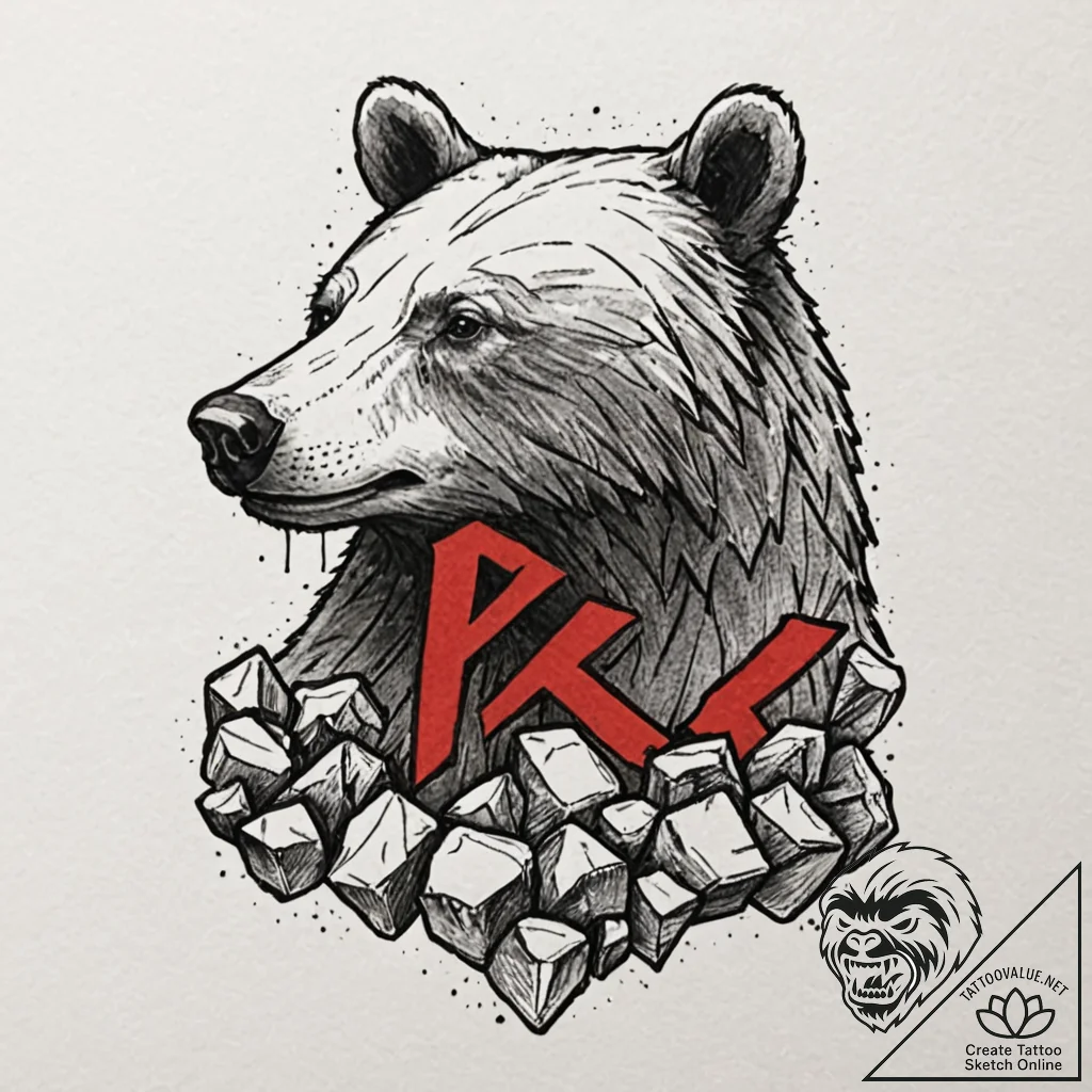 Tattoo sketch of rune-covered bear made of mo... - tattoo sketch (№1751593697_0, 04.07.2025 01:48) — tattoovalue.net