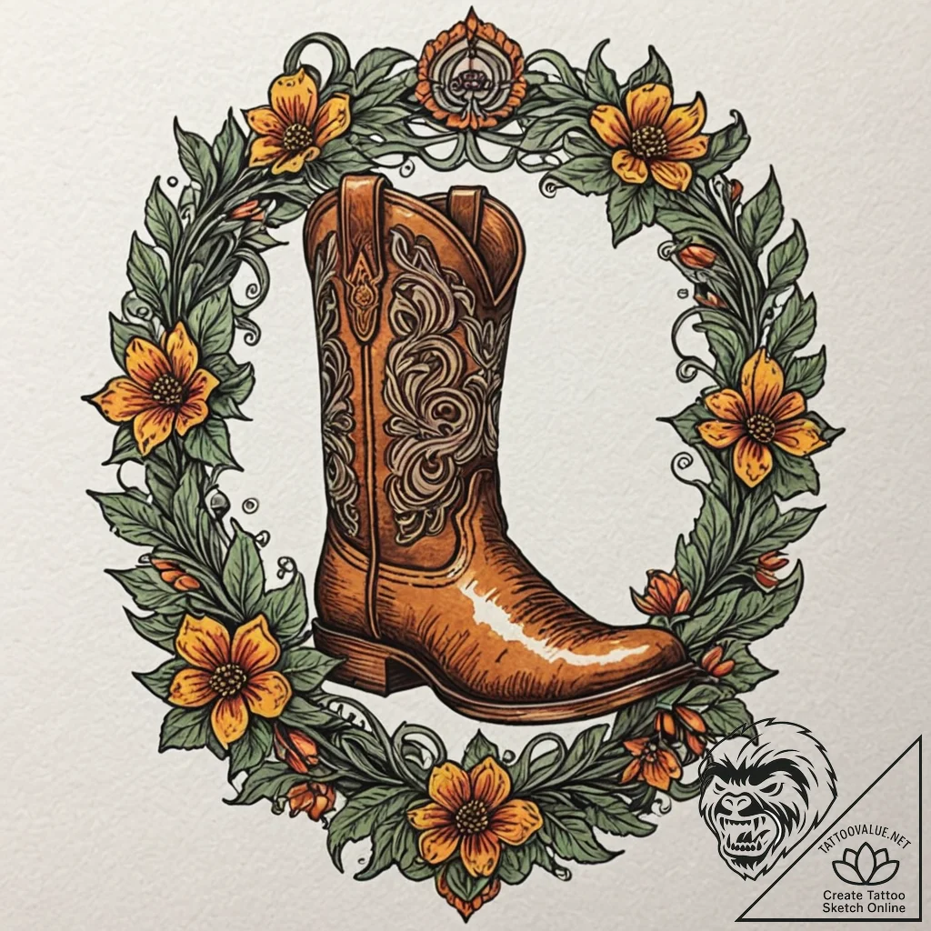 Tattoo design, a single unlaced boot next to... - tattoo sketch (№1751594717_0, 04.07.2025 02:05) — tattoovalue.net