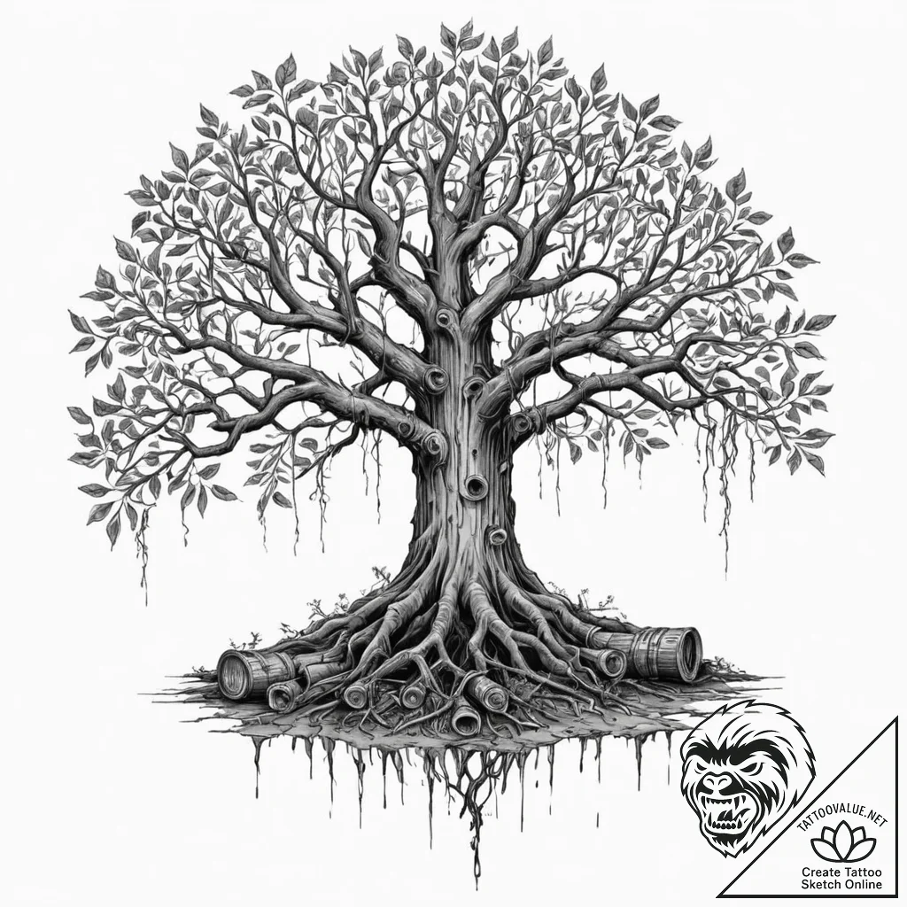 Tattoo design, a tree of life, but its branch... - tattoo sketch (№1751594975_0, 04.07.2025 02:09) — tattoovalue.net