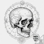 Tattoo design, a human skull, with a detailed… – tattoo sketch (№1751595743_0, 04.07.2025 02:22) — tattoovalue.net