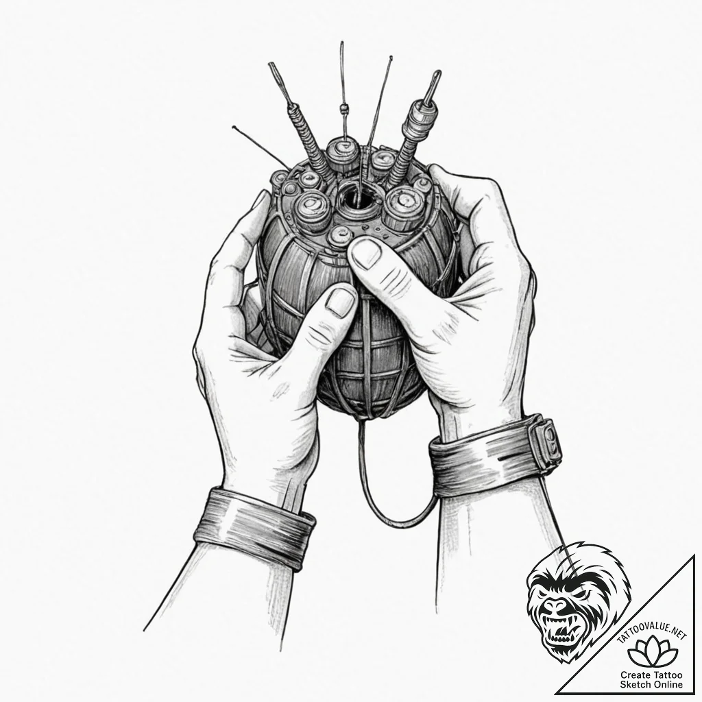 Tattoo design, an engineer's or sapper's hand... - tattoo sketch (№1751595916_0, 04.07.2025 02:25) — tattoovalue.net
