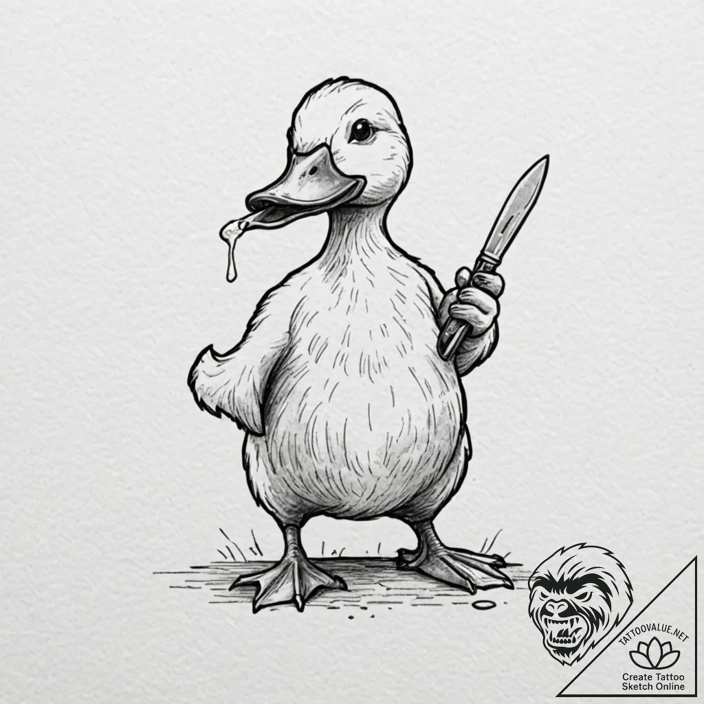 Tattoo design, a duck holding a butter knife,... - tattoo sketch (№1751596260_0, 04.07.2025 02:31) — tattoovalue.net