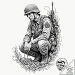 Tattoo design, a memorial statue to a soldier… – tattoo sketch (№1751596433_0, 04.07.2025 02:33) — tattoovalue.net