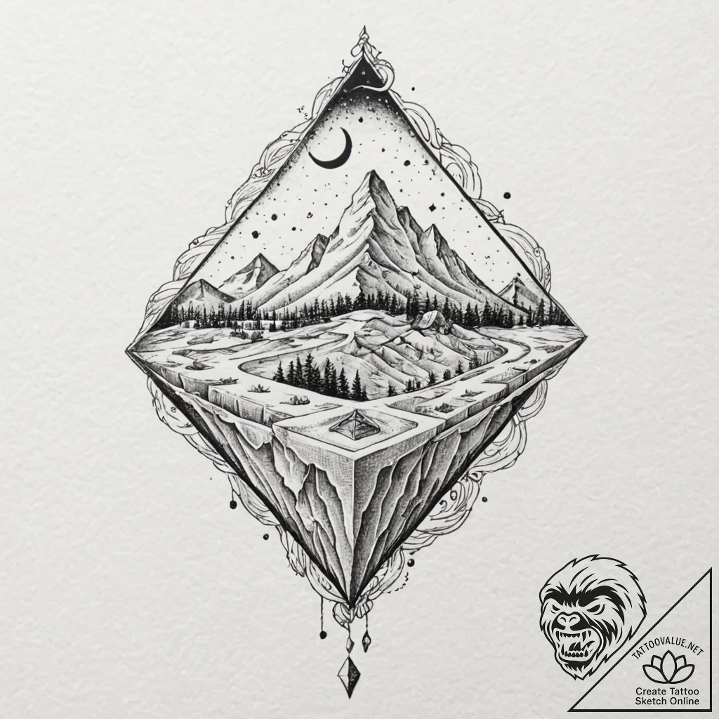 Tattoo design, a map being folded into an imp... - tattoo sketch (№1751596605_0, 04.07.2025 02:36) — tattoovalue.net