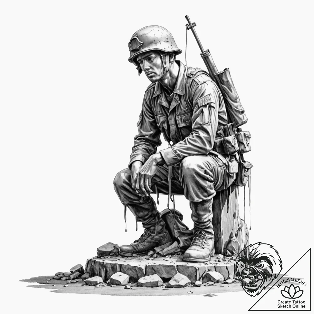Tattoo design, a memorial statue to a soldier... - tattoo sketch (№1751596690_0, 04.07.2025 02:38) — tattoovalue.net
