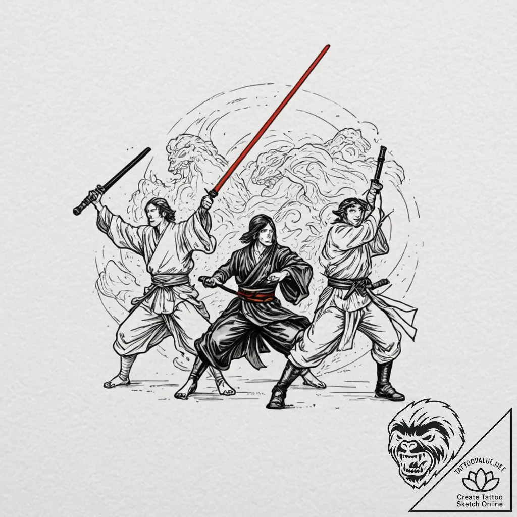 Tattoo design, a battle scene from a classic... - tattoo sketch (№1751596775_0, 04.07.2025 02:39) — tattoovalue.net