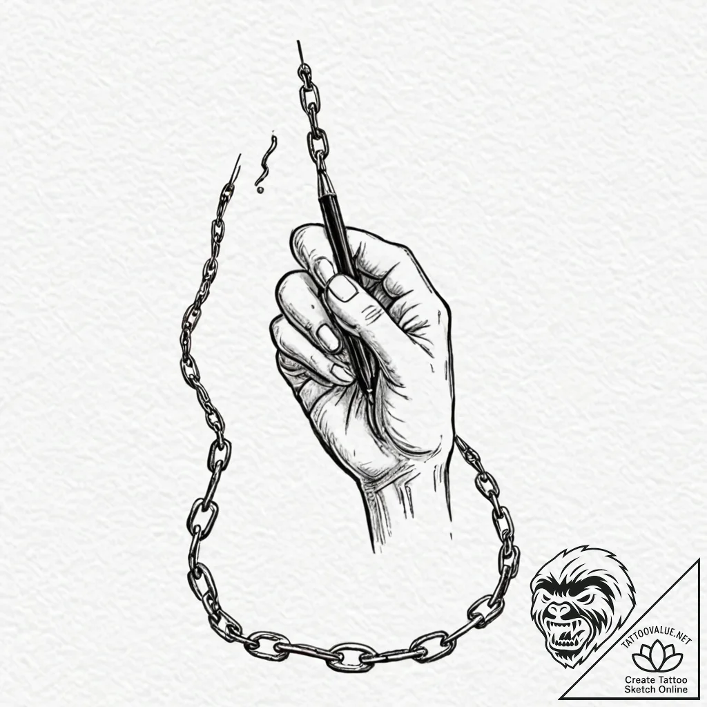 Tattoo design, a human hand trying to write,... - tattoo sketch (№1751597297_0, 04.07.2025 02:48) — tattoovalue.net