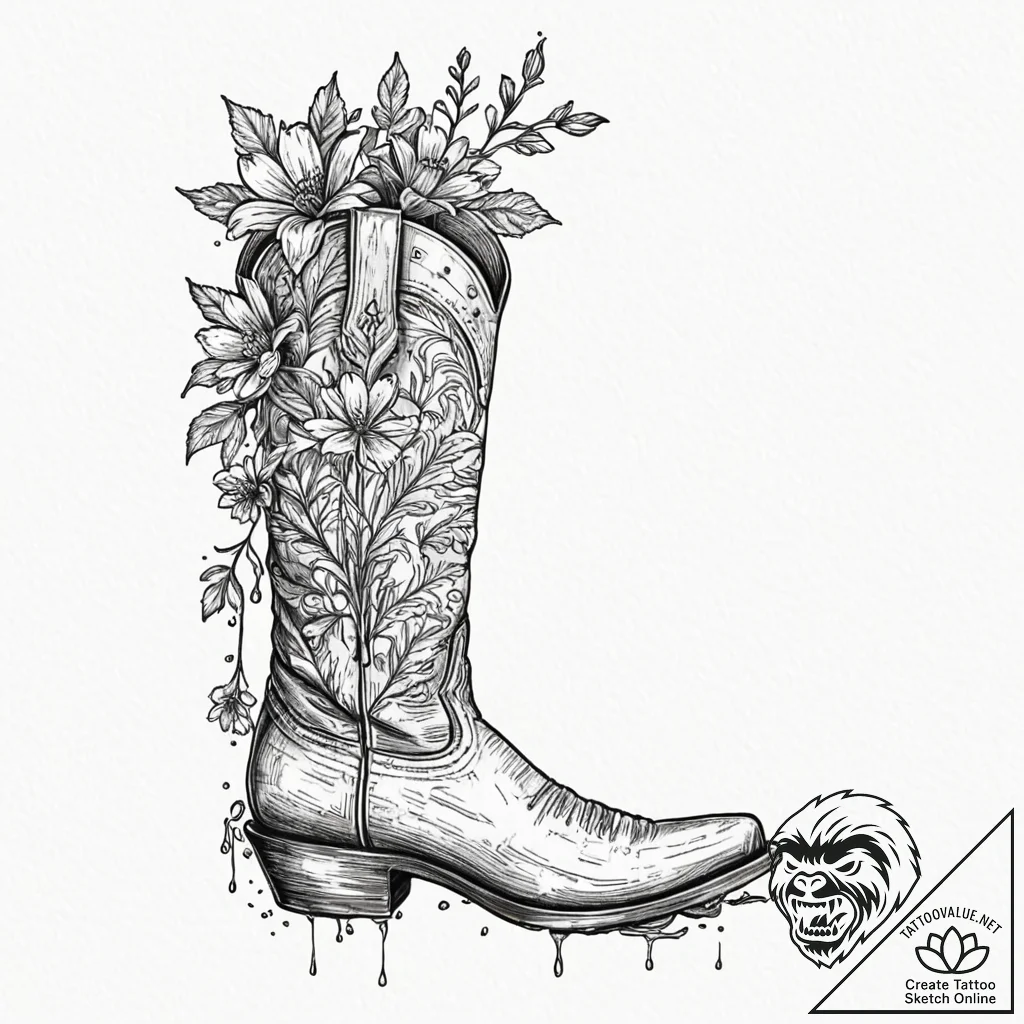 Tattoo design, a single boot, muddy and worn,... - tattoo sketch (№1751597383_0, 04.07.2025 02:49) — tattoovalue.net