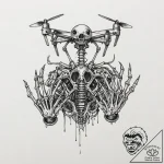 Tattoo design, a skeletal hand fused to a dro… – tattoo sketch (№1751597654_0, 04.07.2025 02:54) — tattoovalue.net