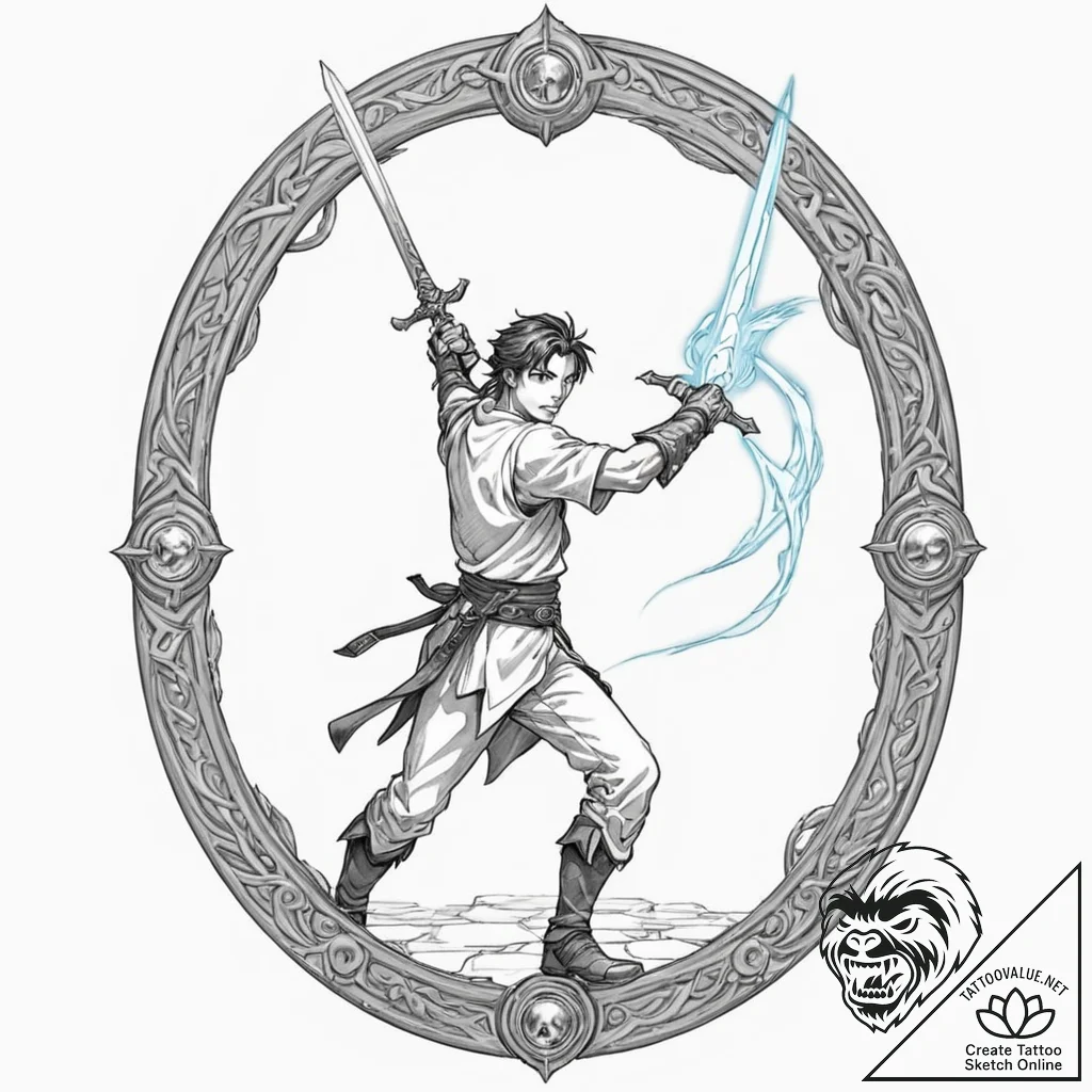 Tattoo sleeve design, isekai portal, a normal... - tattoo sketch (№1751597826_0, 04.07.2025 02:57) — tattoovalue.net