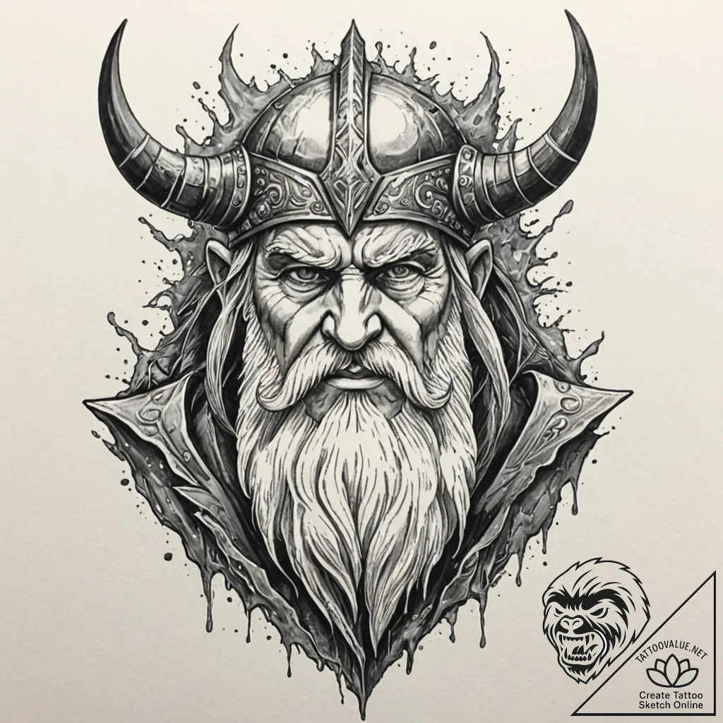 Tattoo design, odin's face carved into the su... - tattoo sketch (№1751599204_0, 04.07.2025 03:20) — tattoovalue.net