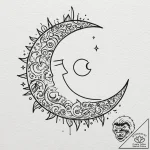 Tattoo design, handpoke style, a moon with a… – tattoo sketch (№1751599289_0, 04.07.2025 03:21) — tattoovalue.net