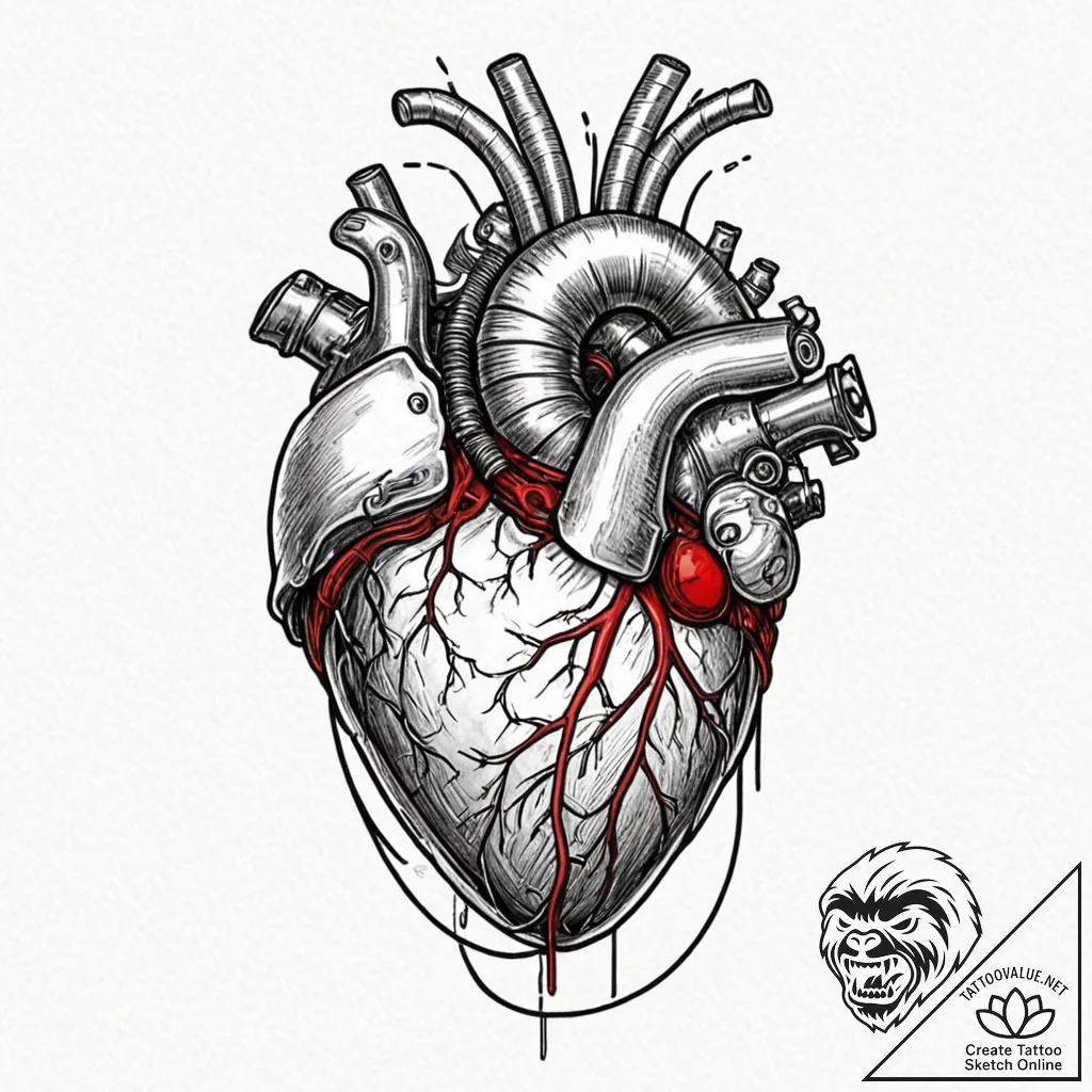 Tattoo design, anatomical heart made of wires... - tattoo sketch (№1751599890_0, 04.07.2025 03:31) — tattoovalue.net