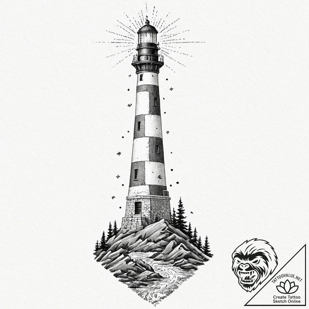 Tattoo design, a lighthouse, its beam is not... - tattoo sketch (№1751599979_0, 04.07.2025 03:32) — tattoovalue.net