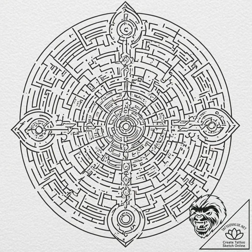 Tattoo design, a labyrinth made of circuit bo... - tattoo sketch (№1751600151_0, 04.07.2025 03:35) — tattoovalue.net