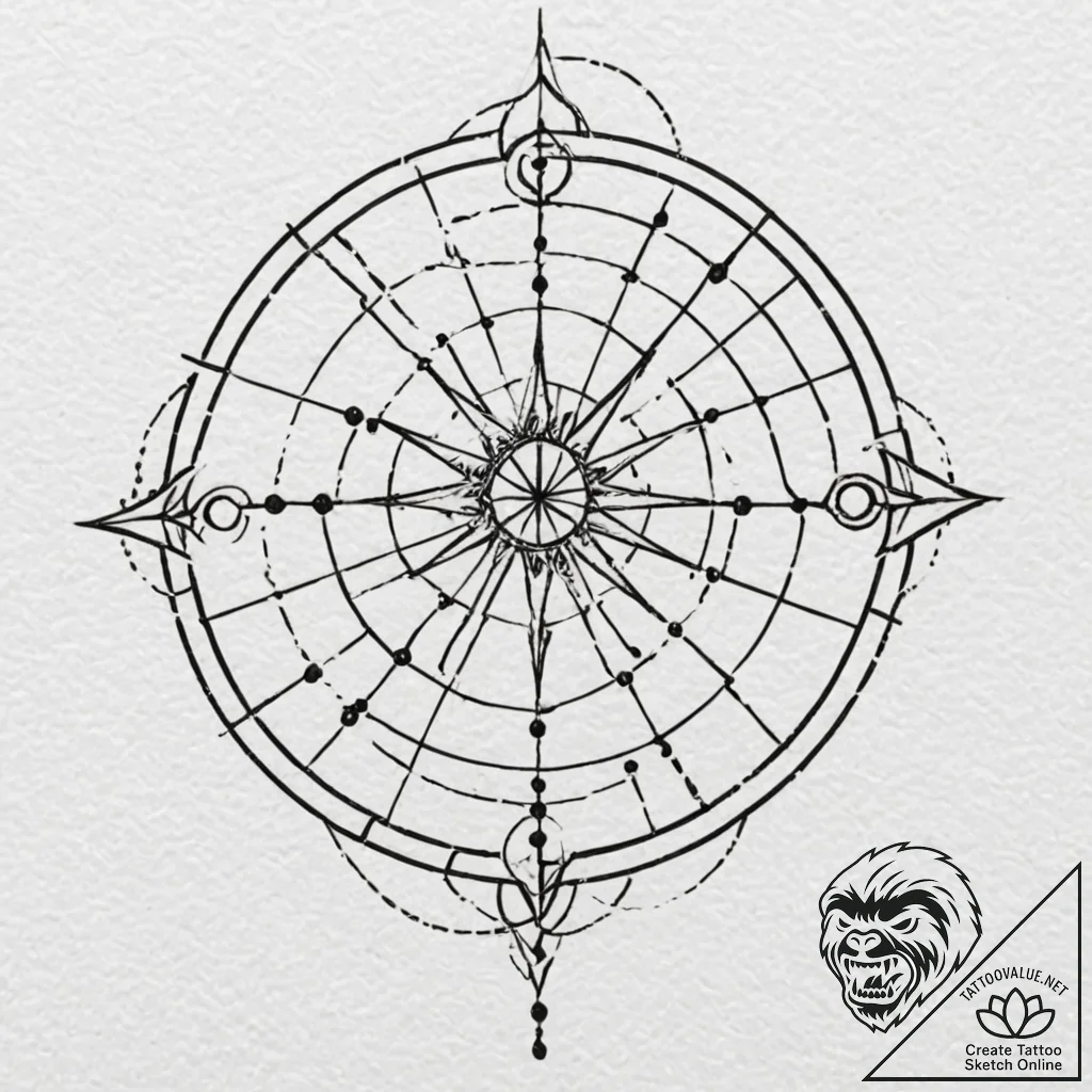 Tattoo sketch of a viking compass turning int... - tattoo sketch (№1751600238_0, 04.07.2025 03:37) — tattoovalue.net