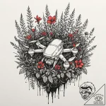Tattoo design, a fallen drone, overgrown with… – tattoo sketch (№1751601017_0, 04.07.2025 03:50) — tattoovalue.net