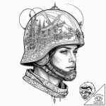 Tattoo design, soldier’s helmet, reflecting a… – tattoo sketch (№1751601273_0, 04.07.2025 03:54) — tattoovalue.net