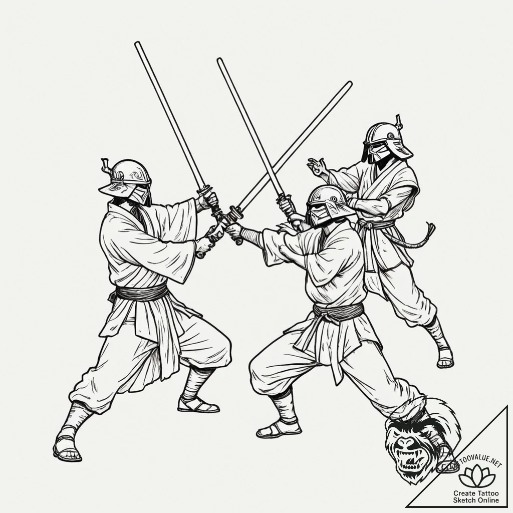 Tattoo design, a battle scene from a classic... - tattoo sketch (№1751601875_0, 04.07.2025 04:04) — tattoovalue.net