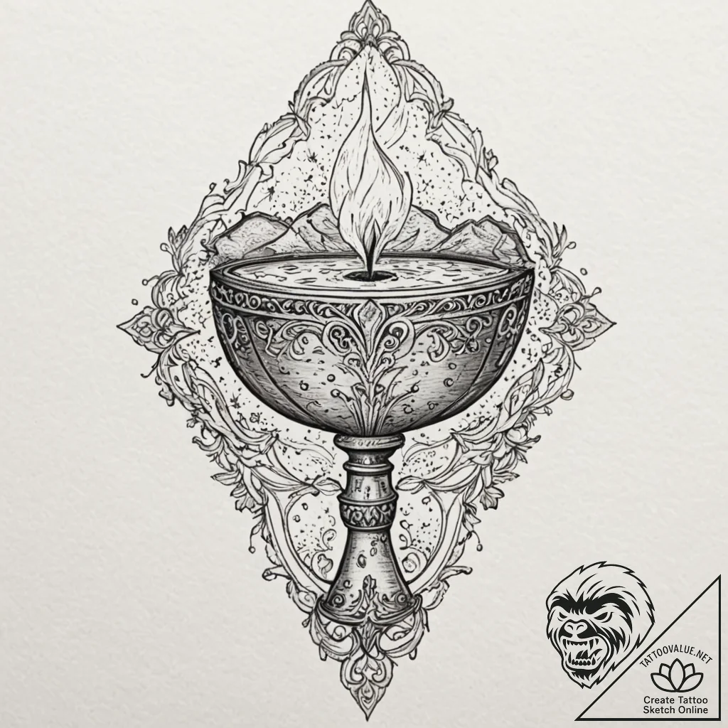 Tattoo design, a chalice or grail, from which... - tattoo sketch (№1751601961_0, 04.07.2025 04:06) — tattoovalue.net