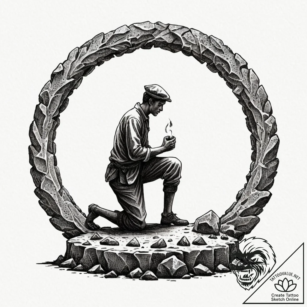 Tattoo sketch — a frost-bitten silhouette kne... - tattoo sketch (№1751602219_0, 04.07.2025 04:10) — tattoovalue.net