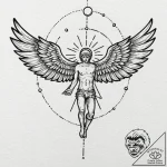 Tattoo design, icarus, but his wings are made… – tattoo sketch (№1751602650_0, 04.07.2025 04:17) — tattoovalue.net