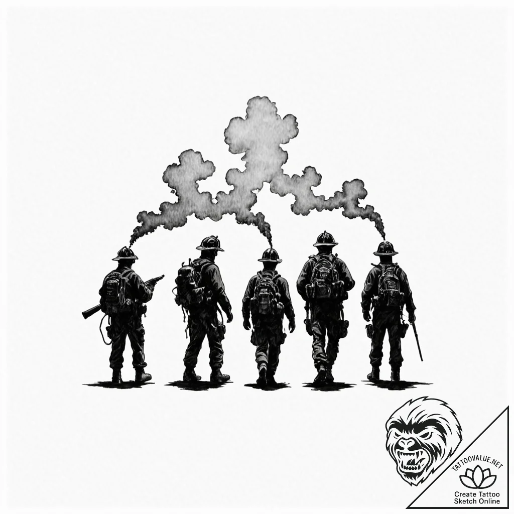 Tattoo design, silhouettes of a small fire te... - tattoo sketch (№1751602821_0, 04.07.2025 04:20) — tattoovalue.net
