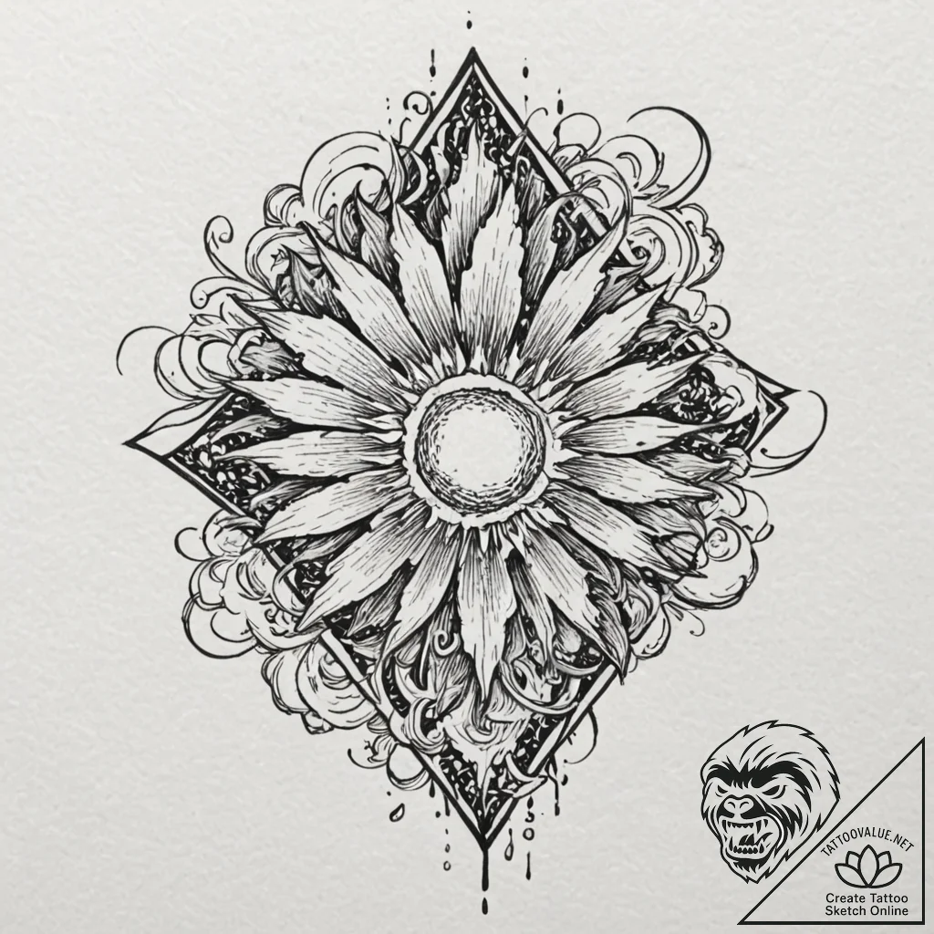 Tattoo design, a stylized explosion, done in... - tattoo sketch (№1751603769_0, 04.07.2025 04:36) — tattoovalue.net