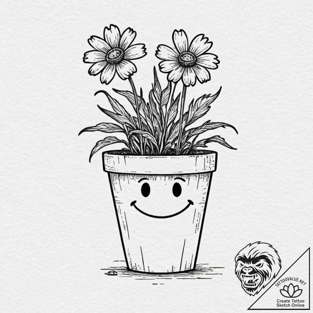 Tattoo design, a flower pot with a dead, with... - tattoo sketch (№1751603854_0, 04.07.2025 04:37) — tattoovalue.net
