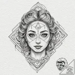 Tattoo design, a human face wearing a mask ma… – tattoo sketch (№1751604199_0, 04.07.2025 04:43) — tattoovalue.net