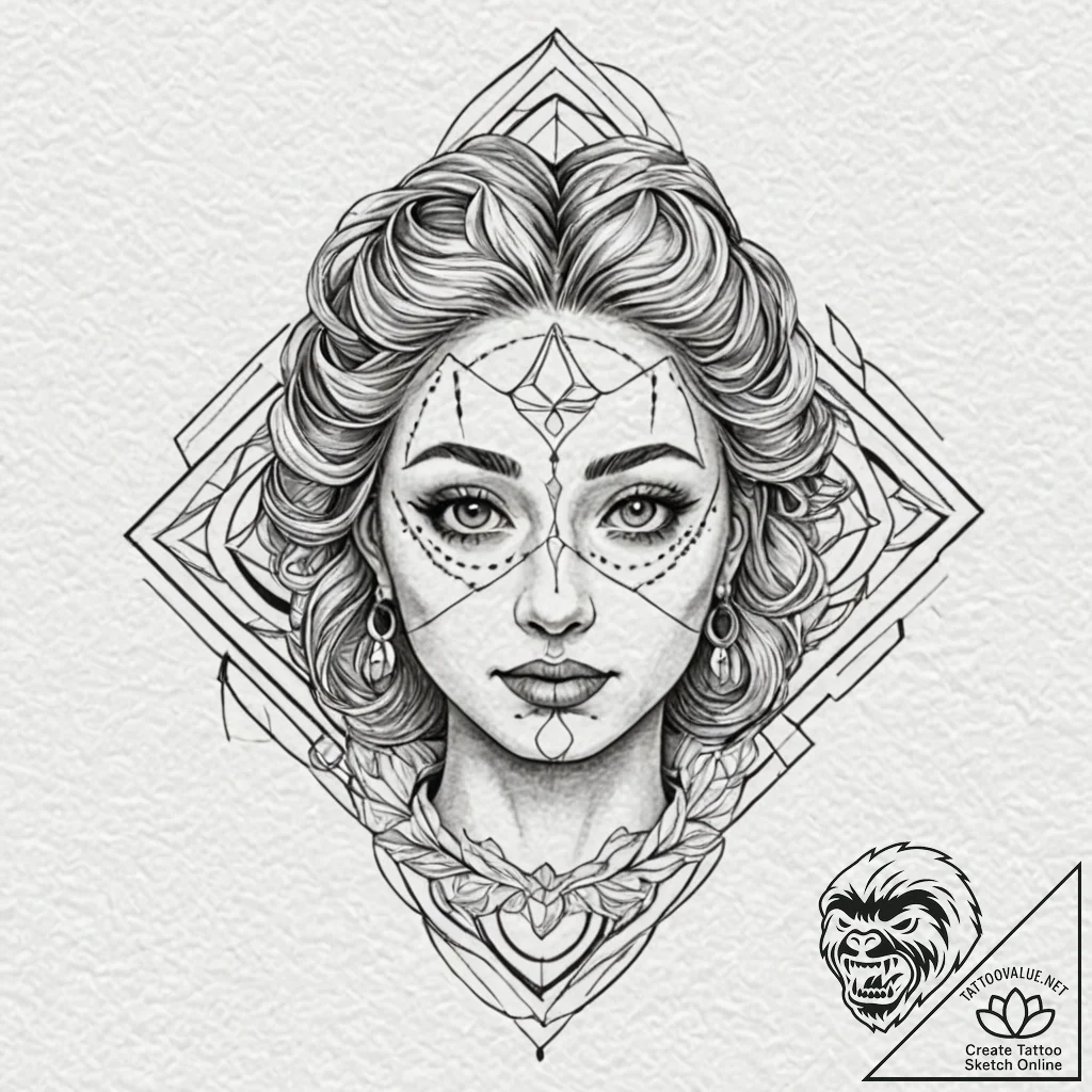 Tattoo design, a human face wearing a mask ma... - tattoo sketch (№1751604199_0, 04.07.2025 04:43) — tattoovalue.net
