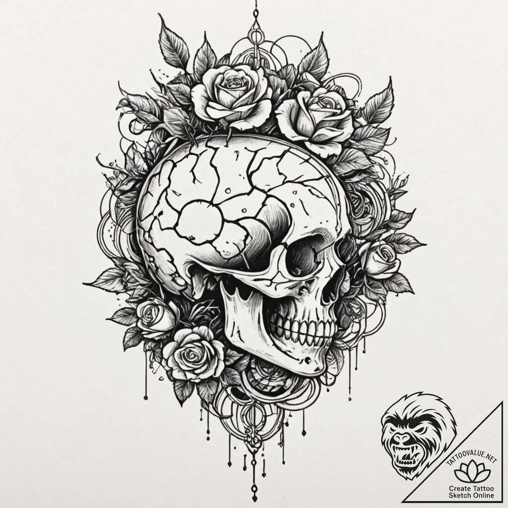 Tattoo design, a human brain, depicted as a c... - tattoo sketch (№1751604371_0, 04.07.2025 04:46) — tattoovalue.net