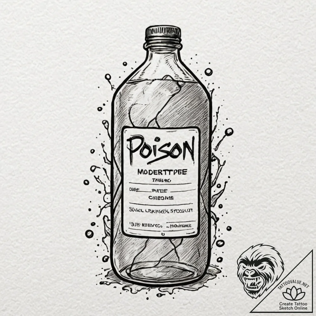 Tattoo design, a bottle of poison, but the la... - tattoo sketch (№1751604545_0, 04.07.2025 04:49) — tattoovalue.net
