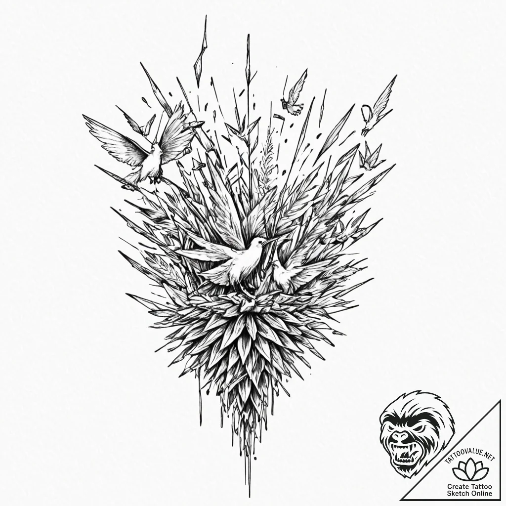 Tattoo design, a missile breaking apart into... - tattoo sketch (№1751605676_0, 04.07.2025 05:07) — tattoovalue.net