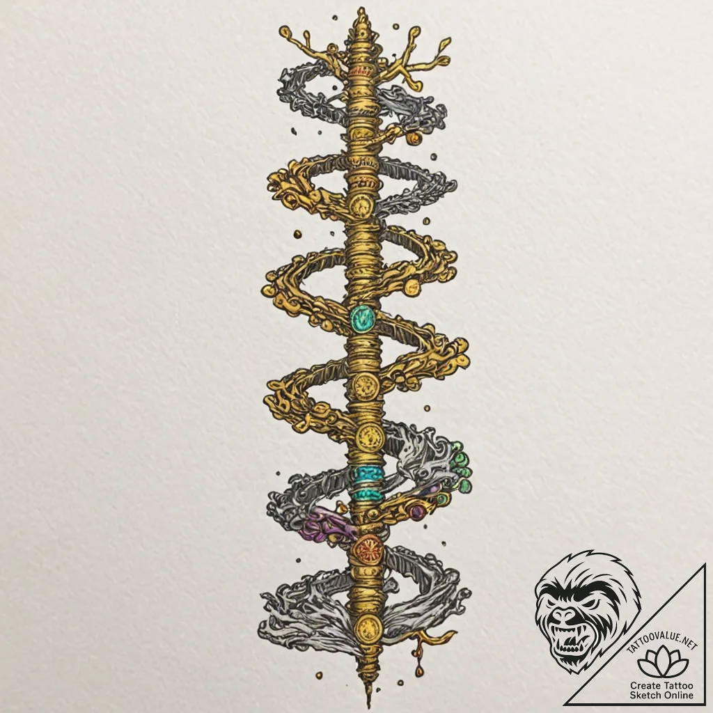 Tattoo design, a human spine, the vertebrae a... - tattoo sketch (№1751606290_0, 04.07.2025 05:18) — tattoovalue.net