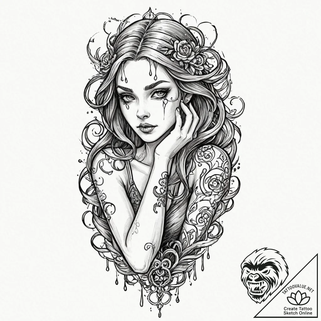 Tattoo sleeve design, cursed bloodline, a sto... - tattoo sketch (№1751606646_0, 04.07.2025 05:24) — tattoovalue.net
