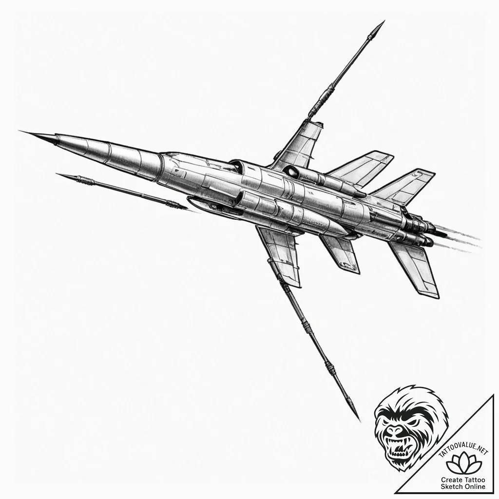 Tattoo design, a javelin missile in flight, m... - tattoo sketch (№1751607212_0, 04.07.2025 05:33) — tattoovalue.net