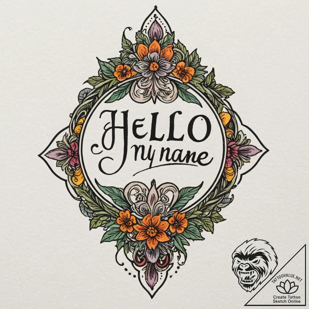Tattoo design, handpoke style, a "hello, my n... - tattoo sketch (№1751607735_0, 04.07.2025 05:42) — tattoovalue.net