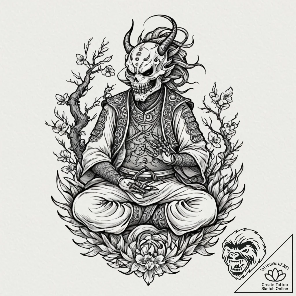 Tattoo design, a skeleton warrior wearing a s... - tattoo sketch (№1751607822_0, 04.07.2025 05:43) — tattoovalue.net