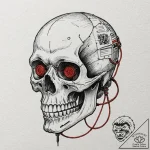 Tattoo design, a skull with qr codes carved i… – tattoo sketch (№1751608255_0, 04.07.2025 05:50) — tattoovalue.net